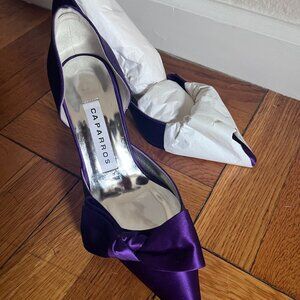 Caparros Purple Satin Bow Pointed Toe Heels – Size 5B – New, Never Worn
